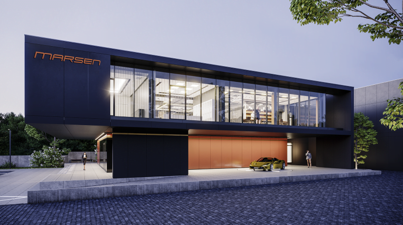 Render siedziby MARSEN – nowoczesny budynek z elewacją wentylowaną i okładziną aluminiową